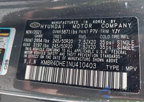 2022 Hyundai Palisade Sel z USA, uszkodzony, nr VIN KM8R4DHE1NU410403